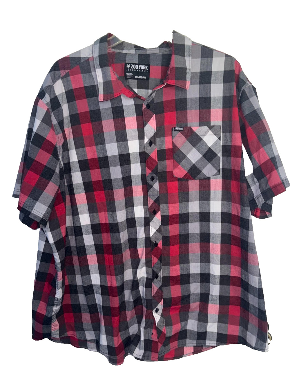 Zoo York Shirt Mens 4XL Red Black Plaid Button Up Short Sleeve Skate Streetwear